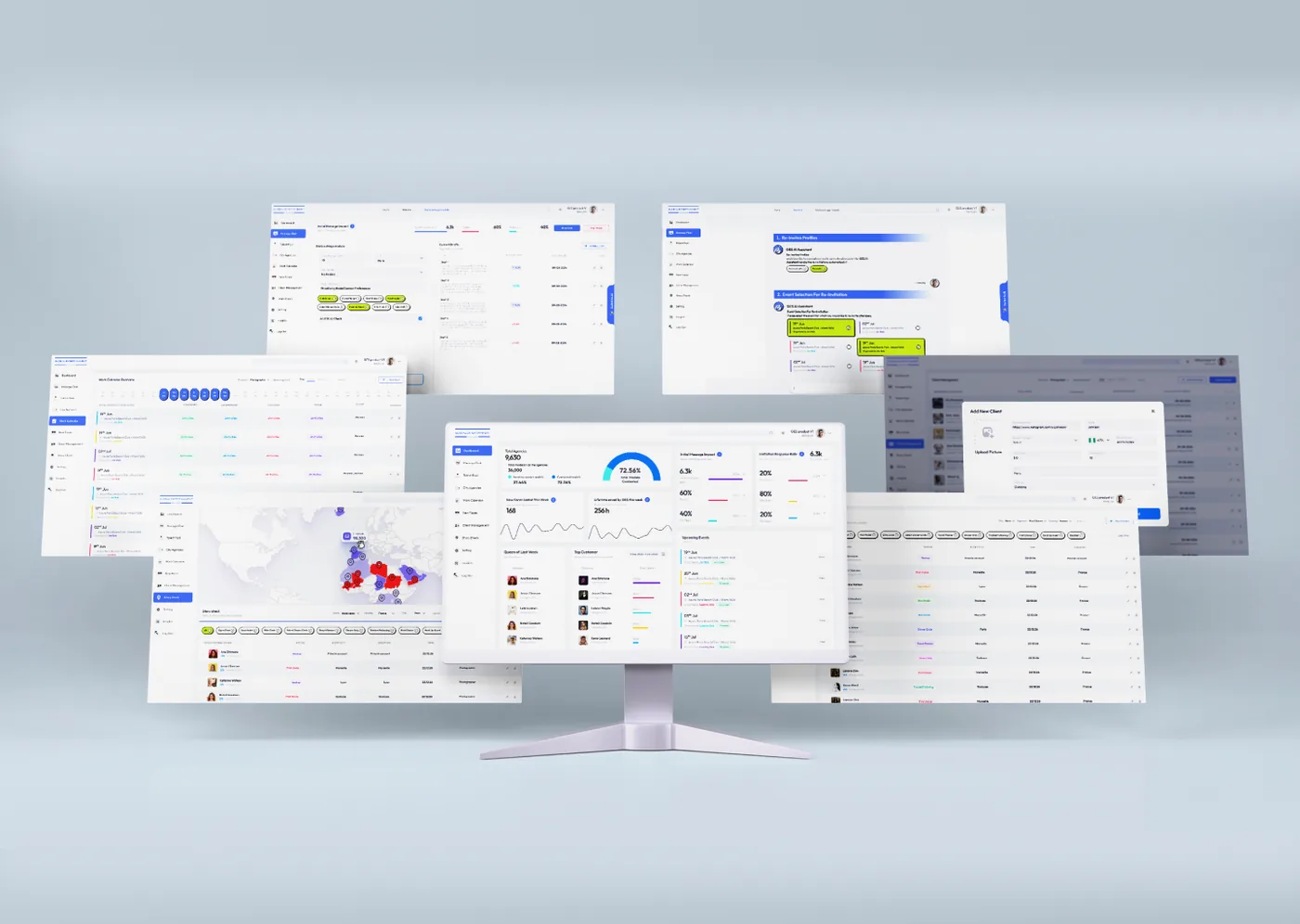 GES Solutions CRM dashboards shown across desktop screens