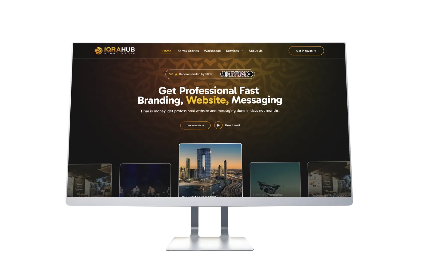 IqraHub Story Media website shown on a desktop monitor