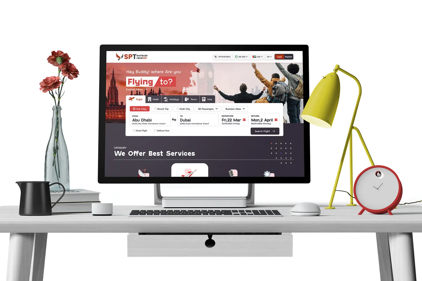 SP Tourism and Travel booking site shown on an iMac