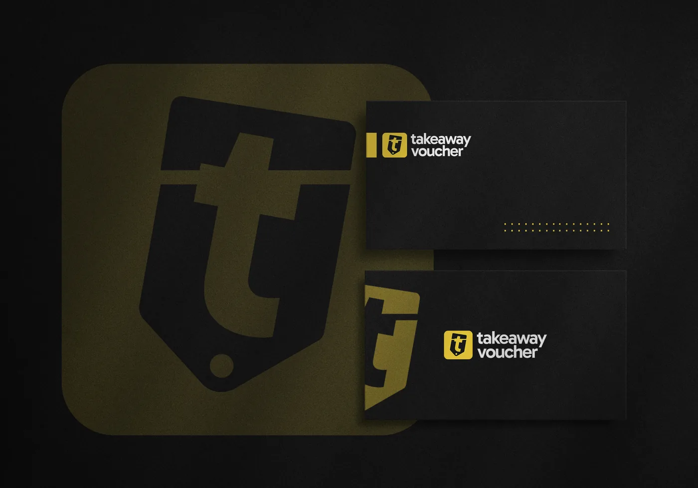 Takeaway Voucher brand identity on business cards